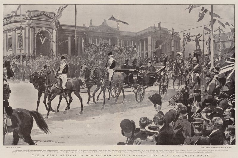 Dronningens ankomst til Dublin, Hennes Majestet passerer det gamle parlamentshuset av Frederic de Haenen