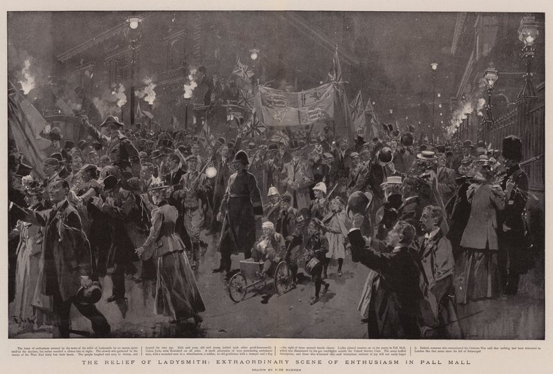 The Relief of Ladysmith, ekstraordinær scene for entusiasme i Pall Mall av Frederic de Haenen