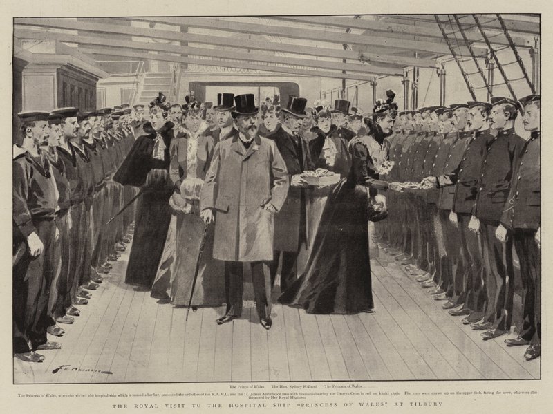 Det kongelige besøket til sykehusskipet Princess of Wales ved Tilbury av Frederic de Haenen