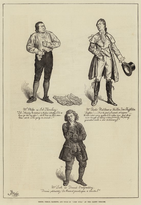 Messers Phelps, Mathews og Toole i John Bull, ved Gaiety Theatre av Frederick Barnard