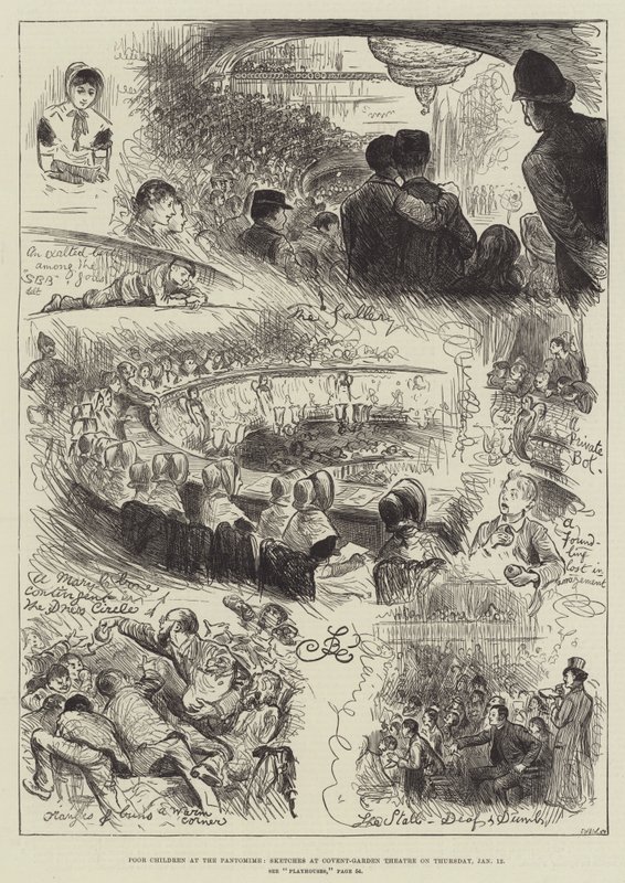 Fattige barn på Pantomime, Skisser på Covent-Garden Theatre torsdag 12. januar av Frederick Barnard