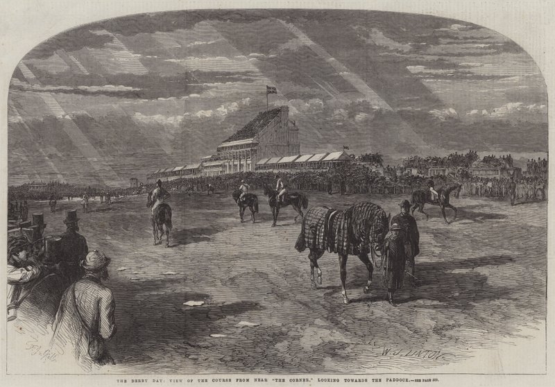 Derbydagen, utsikt over banen fra nær The Corner, med utsikt mot Paddock av Frederick John Skill