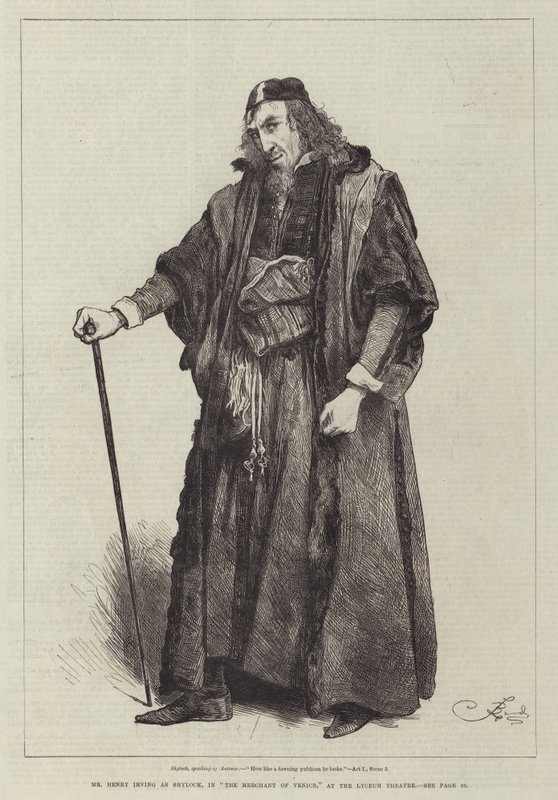 Mr Henry Irving som Shylock, i The Merchant of Venice, på Lyceum Theatre av Frederick Barnard