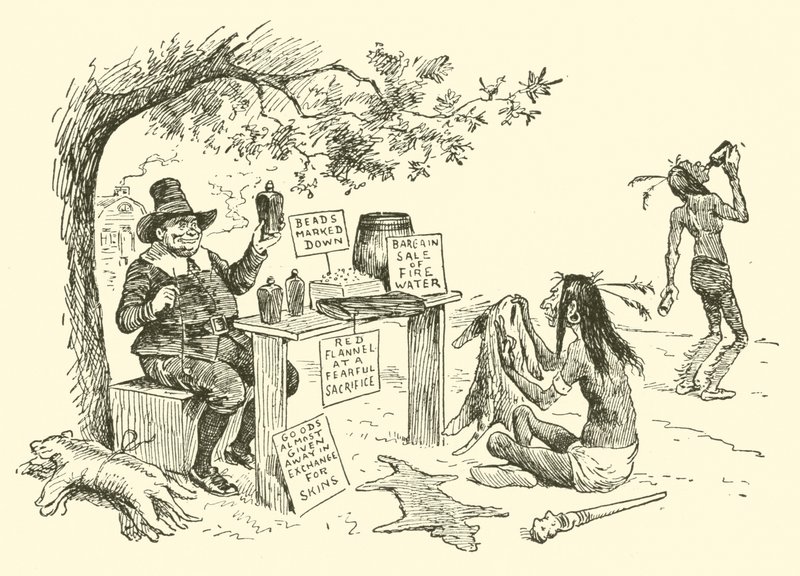 Puritanerne bytter med indianerne av Frederick Burr Opper
