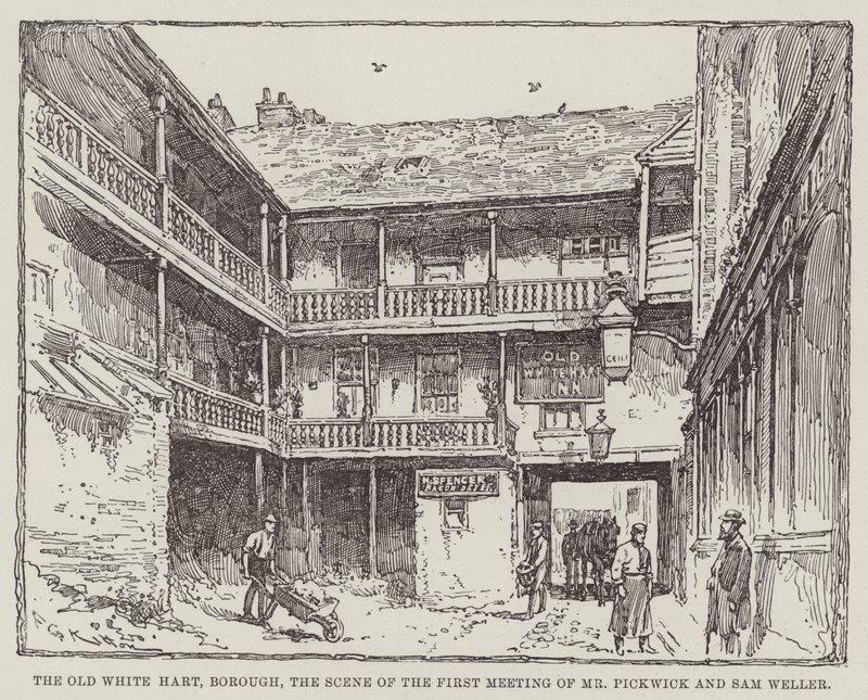 The Old White Hart, Borough, åstedet for det første møtet i Mr Pickwick og Sam Weller av Frederick George Kitton