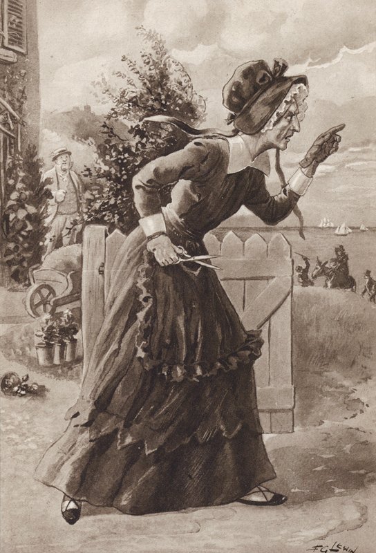 Betsey Trotwood fra David Copperfield, av Charles Dickens (gravyr) av Frederick George Lewin