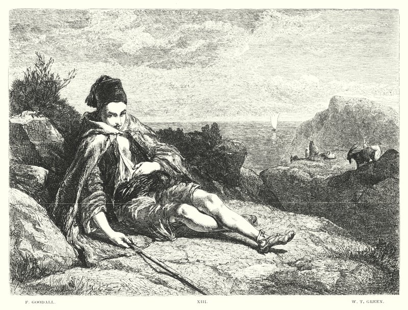 Lord Byrons barn Harold, Canto II, strofe 52 (gravering) av Frederick Goodall