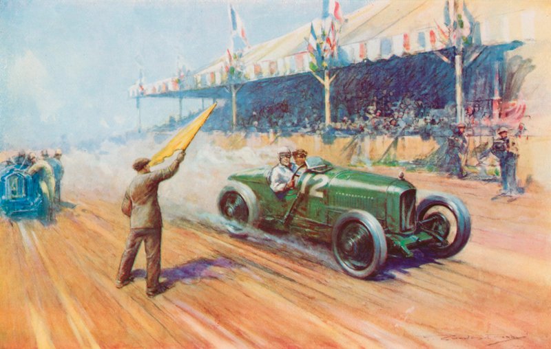 Sir Henry Segrave scoret den første britiske seieren i en Grand Prix med den to-liters Sunbeam på Tours-kretsen (farge litho) av Frederick Gordon (after) Crosby
