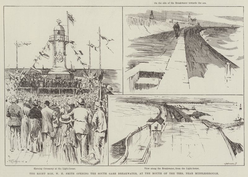 The Right Honourable WH Smith åpner South Gare Breakwater, ved the Mouth of the Tees, nær Middlesbrough av Frederick Henry Townsend