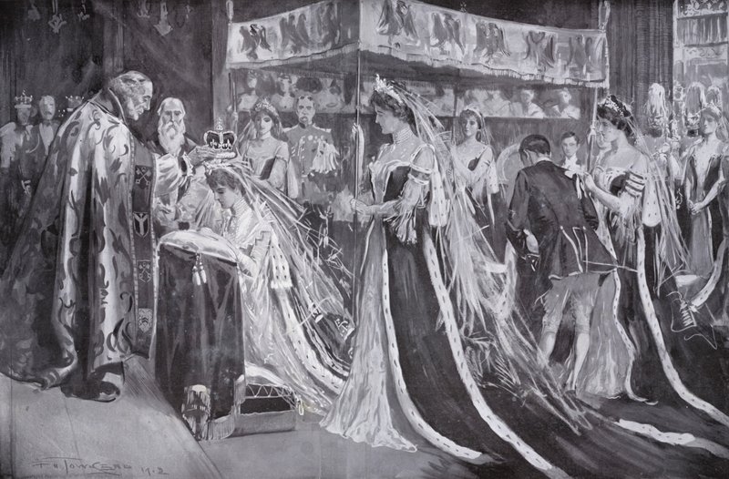 Kroningen av dronning Alexandra, konsort av kong Edward VII, av erkebiskopen av York, Westminster Abbey, London av Frederick Henry Townsend