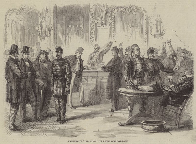 Drikker til Unionen! i et bar-rom i New York av Frederick John Skill