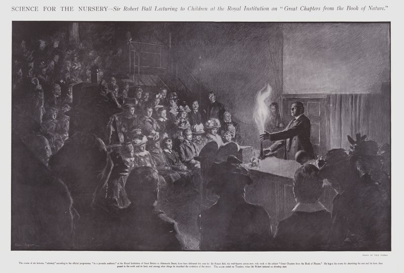 Sir Robert Ball foreleser for barn ved Royal Institution (litho) av Frederick Pegram
