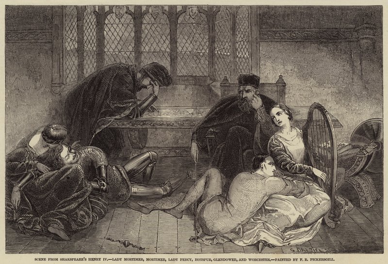Scene fra Shakespeares Henry IV, Lady Mortimer, Mortimer, Lady Percy, Hotspur, Glendower og Worcester av Frederick Richard Pickersgill