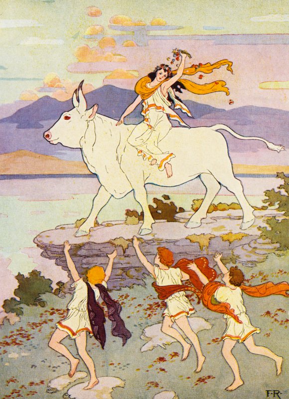 Europa viftet med hånden og ropte «Farvel» (fargelitografi) av Frederick Richardson