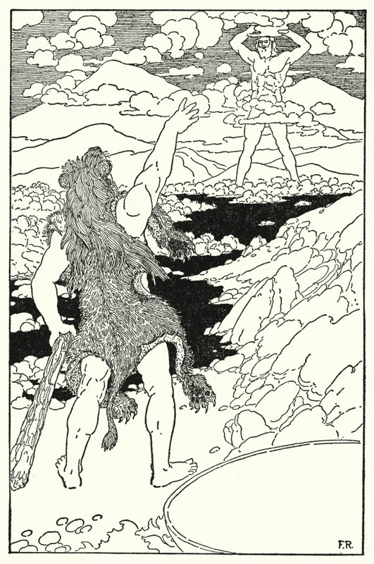 Herkules så gigantens ansikt med alle dets enorme trekk (litho) av Frederick Richardson