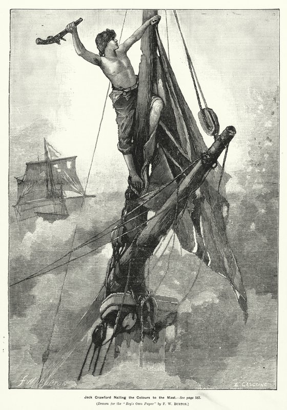 Jack Crawford spikrer fargene til masten (gravering) av Frederick William (after) Burton