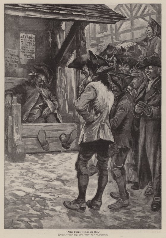 "Etter kveldsmat kommer regningen" (gravering) av Frederick William Burton