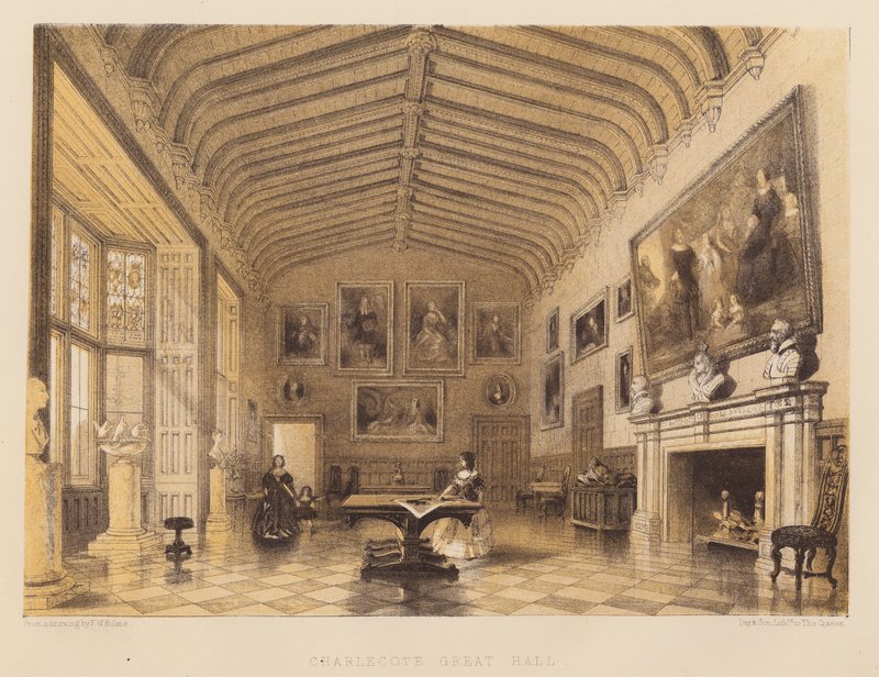 Charlecote Great Hall (akvatint) av Frederick William Hulme