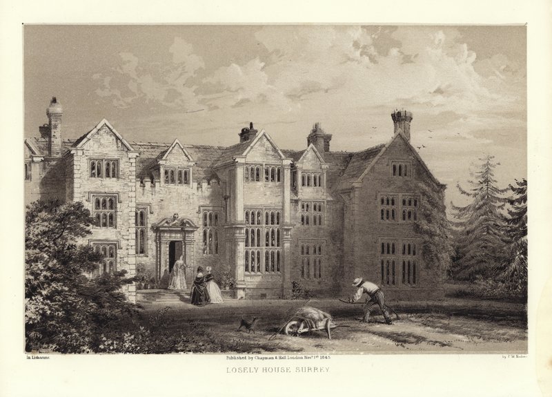 Loseley House, Surrey (litho-farge) av Frederick William Hulme