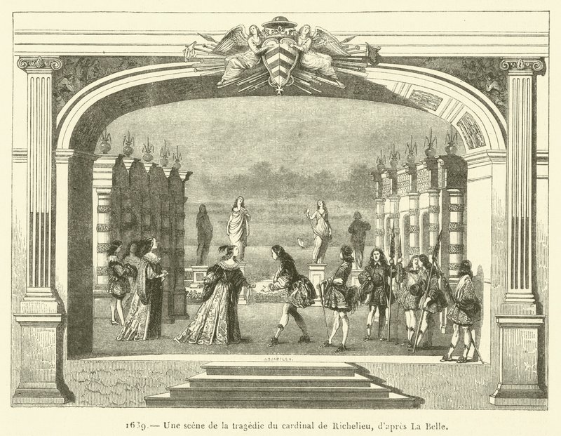 1639, en scene fra tragedien til kardinal de Richelieu av French School