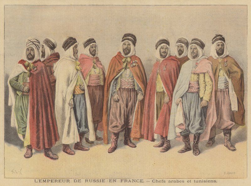 Arabiske og tunisiske høvdinger i Paris for besøket av tsar Nicholas II av Russland av French School