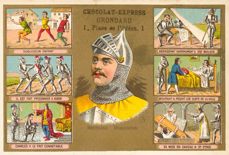 Bertrand du Guesclin, fransk militærsjef, og scener fra livet hans av French School
