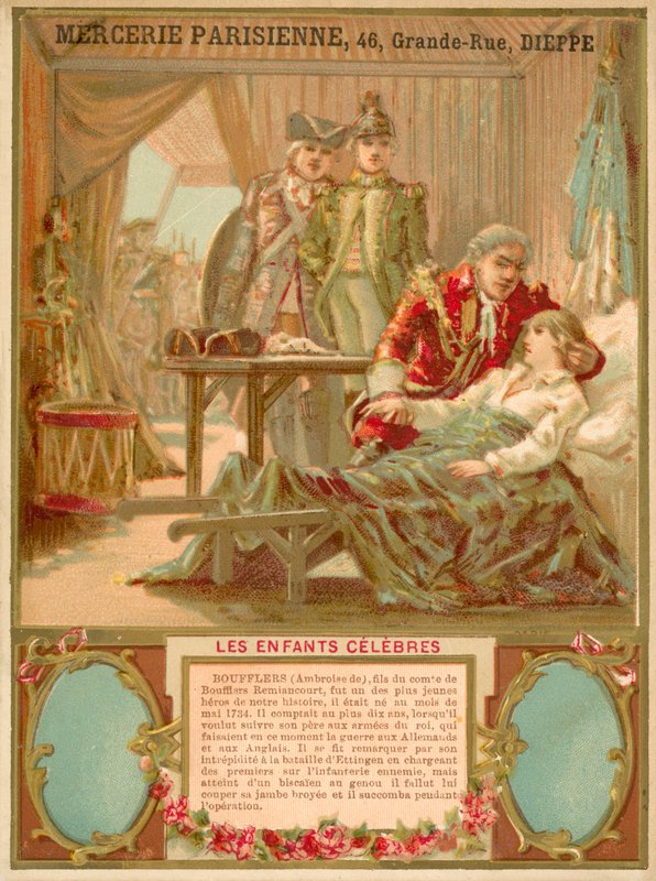 Ambroise de Boufflers død i slaget ved Dettingen, 1743 av French School