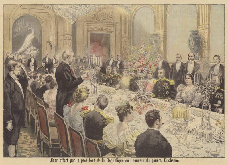 Middag arrangert av Frankrikes president Faure til ære for general Duchesne av French School