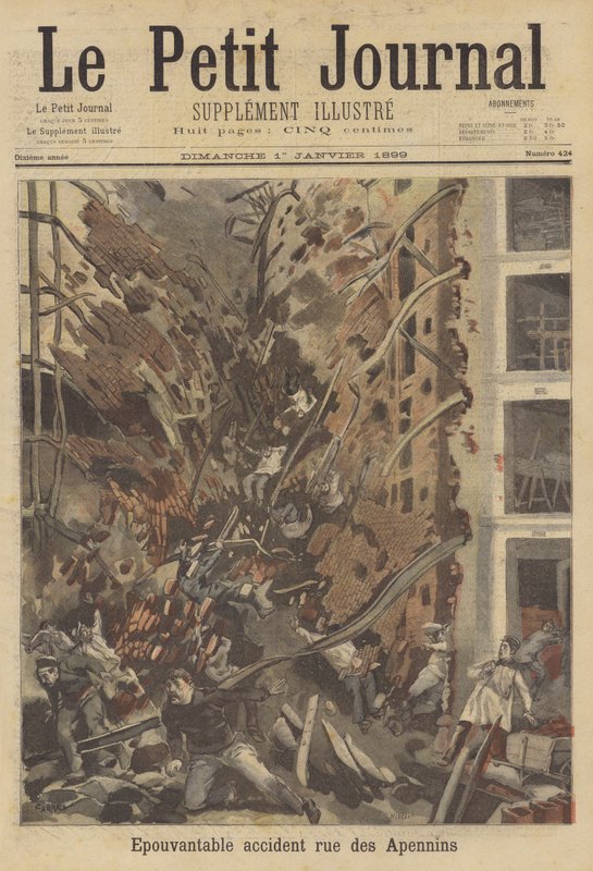 Fryktelig ulykke på Rue des Apennins, Paris av French School