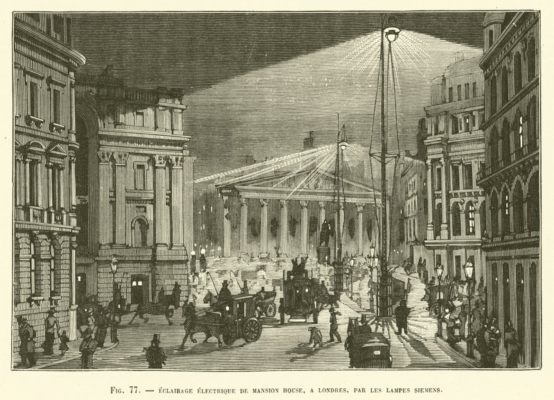Elektrisk belysning av Mansion House, I London, av Siemens Lamps av French School