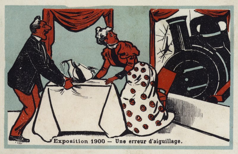 Utstilling 1900 - en byttefeil (chromolitho) av French School