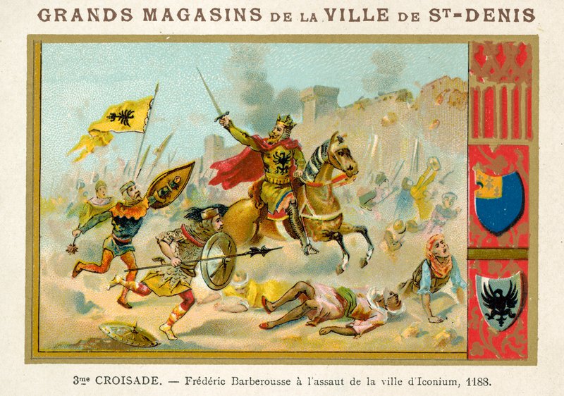 Frederick Barbarossa ved angrepet på byen Iconium, 3rd Crusade, 1188 av French School