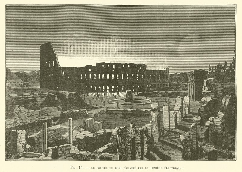 Colosseum i Roma opplyst av elektrisk lys av French School