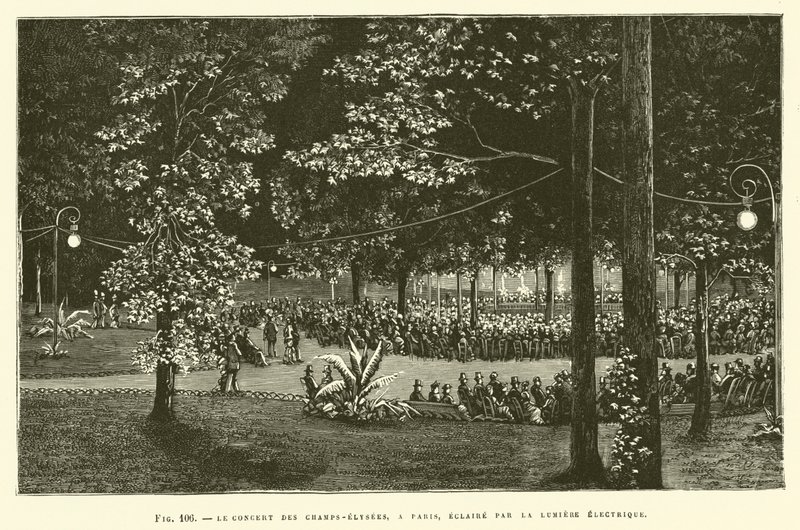 Champs-Elysees-konserten, i Paris, opplyst av elektrisk lys av French School