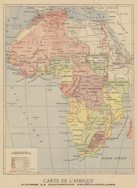 Kart over Afrika etter signeringen av den anglo-franske avtalen fra mars 1899 av French School