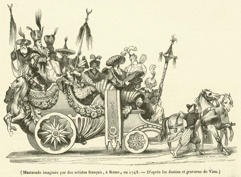 Maskerade forestilt av franske kunstnere, i Roma, i 1748 av French School