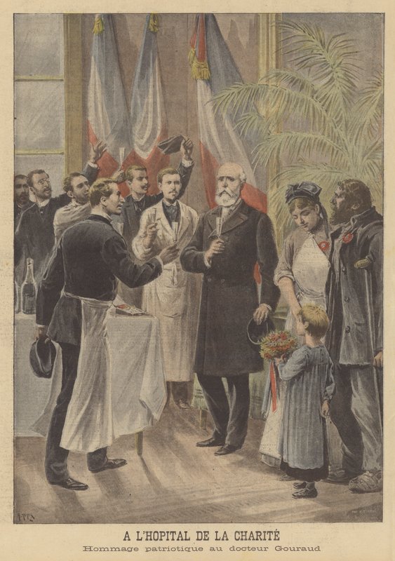 Patriotisk hyllest til ære for doktor Gouraud på Hopital de la Charite, Paris av French School