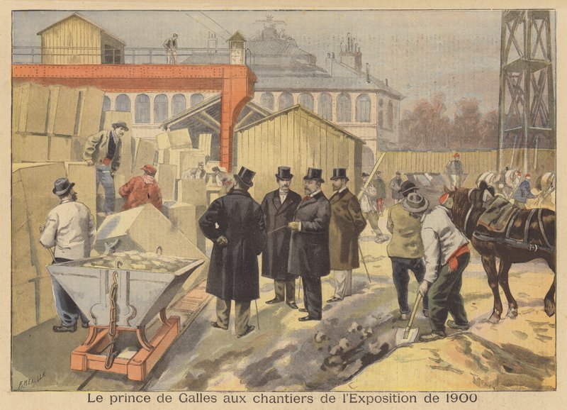 Prinsen av Wales besøker stedet for Exposition Universelle i 1900 i Paris av French School