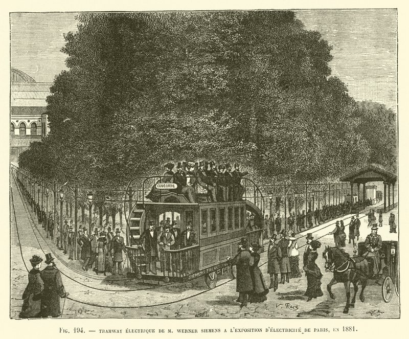 Elektrisk trikkevei til M Werner Siemens på elektrisitetsutstillingen i Paris, i 1881 av French School