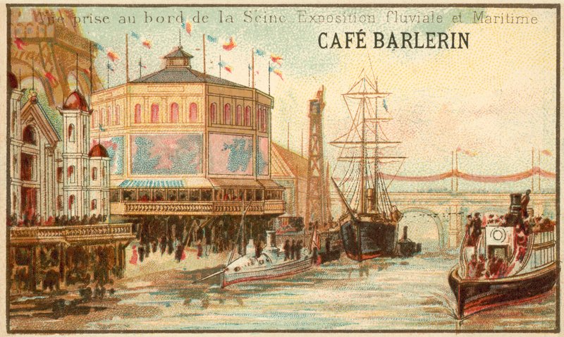 Utsikt fra bredden av elven Seinen og maritime utstilling, Paris, 1875 av French School