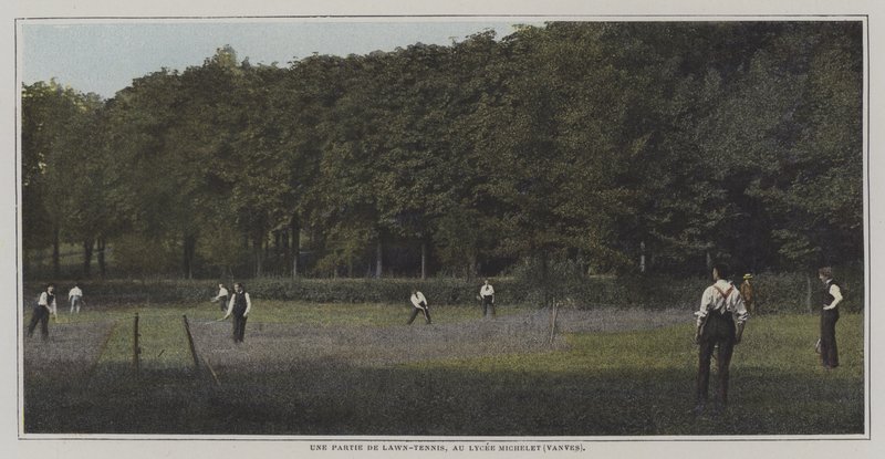 Et slag tennis på Lycee Michelet, Vanves, Paris (fargebilde) av French Photographer