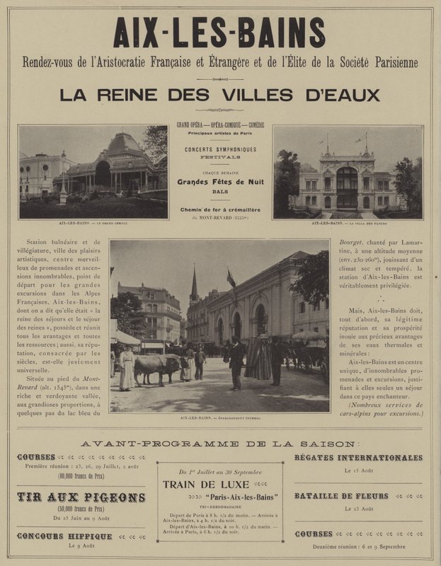 Aix-les-Bains, møtested for aristokratiet i Frankrike og i utlandet og eliten i det parisiske samfunnet (s/hv-bilde) av French Photographer