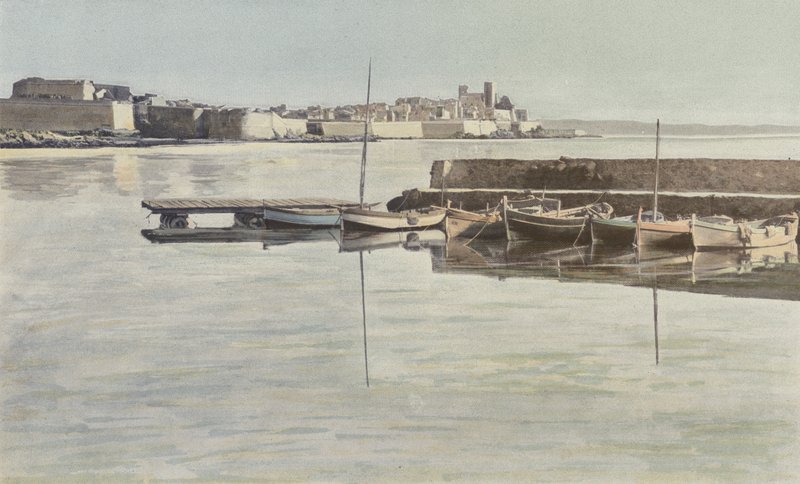 Antibes, vollene og det gamle slottet, utsikt fra havnen av French Photographer