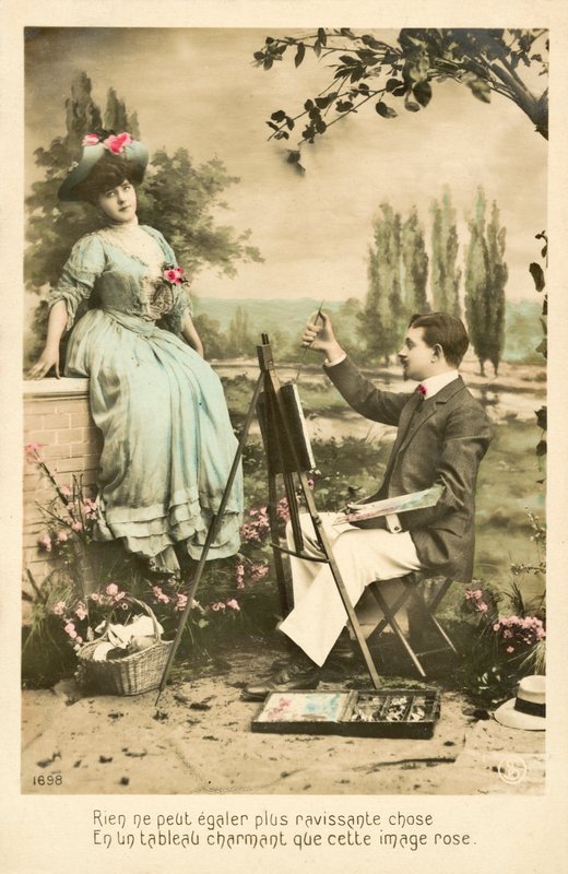 Kunstner maler pen jente med roser av French Photographer