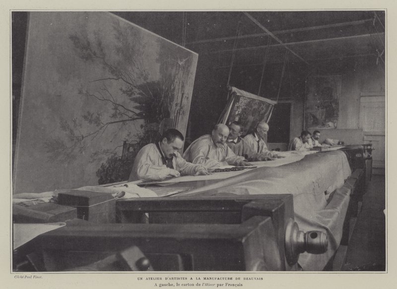 Kunstnerverksted ved Beauvais Tapestry Manufacture, Frankrike (s/hvitt-bilde) av French Photographer