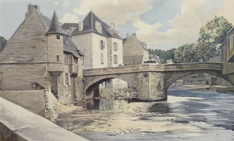 Aubusson, Pont de la Terrade, på Creuse, nedstrøms utsikt av French Photographer