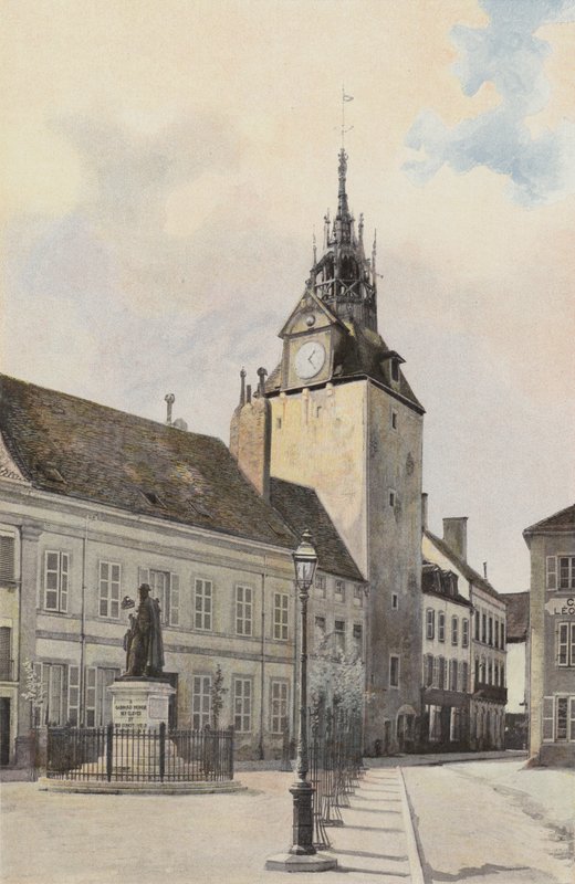 Beaune, klokketårnet og statuen av G Monge av French Photographer
