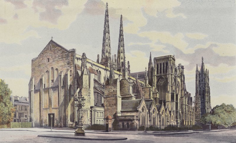 Bordeaux, Cathedrale St-Andre, ensemble S E og Tour Pey-Berland av French Photographer