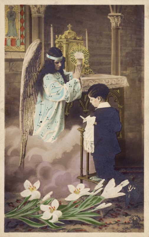 Gutt tar første nattverd, ivaretatt av Guardian Angel (farget bilde) av French Photographer