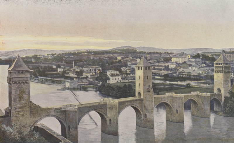 Cahors, Pont Valentre og utsikt over venstre bredd av Lot av French Photographer